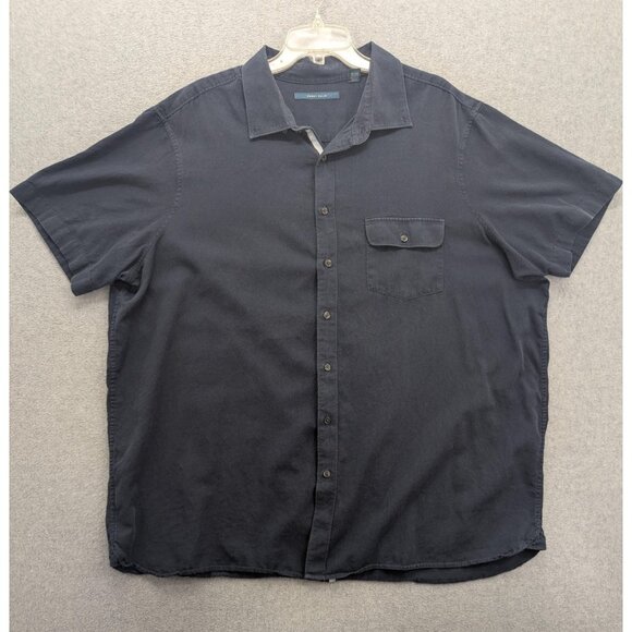 Perry Ellis Shirt Mens 2XL Navy Short Sleeve Button Up Casual Cotton Lyocell - Picture 1 of 9